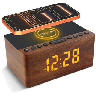 Holz Digitaler Radiowecker mit Kabelloser Ladestation