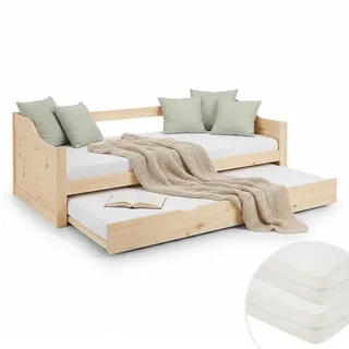 Homestyle4u Ausziehbett 90 x 200 cm Braun