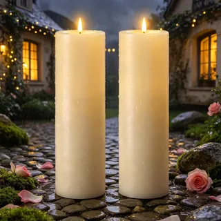 Ketom LED Kerzen mit Timerfunktion, D10 x H35 cm Kerzen LED Groß, 2 Stück | LED Kerzen Flackernde Flamme mit Fernbedienung, Wasserdichte Batterie Dekorative Kerze Outdoor für Home Deco, Ohne Batterien