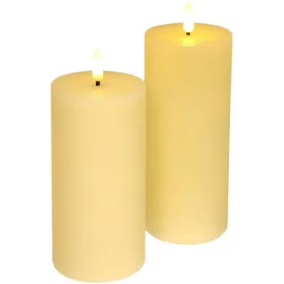 I.GE.A. LED-Kerze LED Echtwachskerze 2er Set (2-tlg), Mit Timer Flackernd Stumpenkerze Adventskerzen Adventskranz weiß