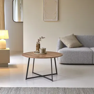Couchtisch aus Akazienholz mit Metallfüßen rund 80 cm
