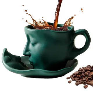 Rurunklee Kuss Kaffeebecher-Set,Gesicht Kaffeetasse, Romantische Design Teetasse, 100 ml Keramik-Kuss-Paar-Design, abstrakte Kunst, Teetasse, Kuss, Liebhaber, Gesicht, Skulptur, Kaffeetasse