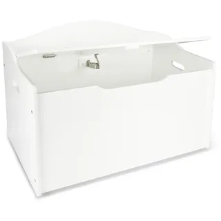 Leomark Kinderbank Hölzerne - Classic White XL - Kindertruhenbank, Behälter für Spielzeug, Truhe für Kinderzimmer, Kindermöbel, Sitzbank Höhe: 46 cm
