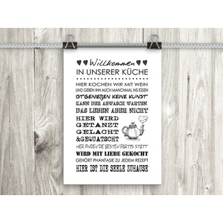 artissimo Poster Poster mit Spruch DinA4 Bild Wandbild Küchenbild Küche Küchenregeln, Zitate und Sprüche: Küchenregeln weiß