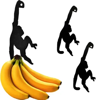 Forlush 2 Stück Bananenhalter Affe für Bananen, Metall Witzige Affen Bananenhaken, Ideal für die Tägliche Aufbewahrung in Küchen, Schlafzimmern und anderen Bereichen(Schwarz)