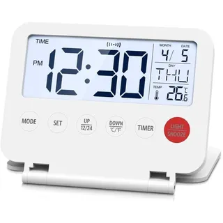 Mini-falt-digital-reisewecker, Hintergrundbeleuchtetes Lcd-display, Thermometer, Schlummerfunktion, Datums- Und Zeitanzeige, Tischuhr Für Schlafzimmer Und Küche