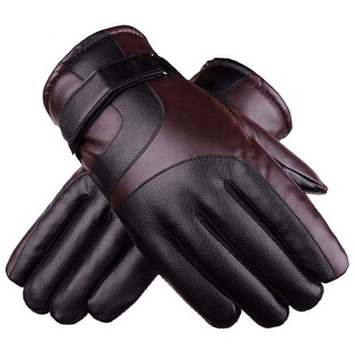 FIDDY Skihandschuhe Herren-Lederhandschuhe sind warme und dicke (regensichere und verdickte Touchscreen-Handschuhe, große Fahrradhandschuhe, wind- und kältebeständig) braun