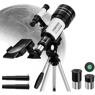 Teleskop,70mm Blende 300mm Refraktor Teleskop,15X-150X Astronomical Telescope,Tragbares Teleskop mit Stativ, Telefonhalterung,Mondfilter,Teleskope für Kinder Erwachsene Anfänger