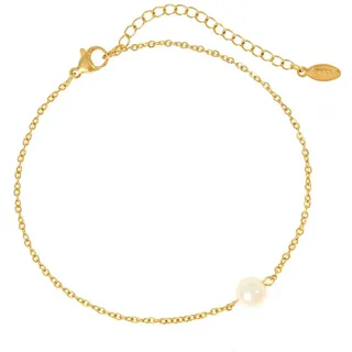 Made by Nami Fußkette Edelstahl Fußkettchen für Damen in Gold, Wasserfest mit Perle, 21,5cm lang mit 6,1cm Verstellkette, Surfer oder Boho Schmuck goldfarben