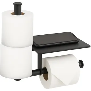Relaxdays Toilettenpapierhalter mit Ablage, Wandmontage ohne Bohren schwarz