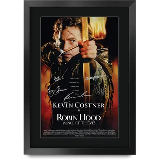 HWC Trading FR A3 Robin Hood Kevin Costner Geschenke, gedrucktes Poster, signiertes Autogramm, Bild für Film-Fans – A3 gerahmt