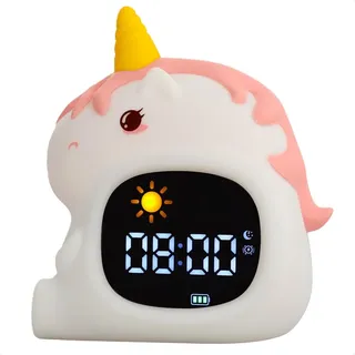 imoshion Kinder-Schlaftrainer – Nachttischlampe mit Lautsprecher – Kinderwecker – Einhorn - Weiß