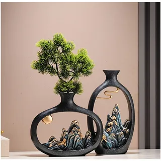 Tauzveok Grün Und Gold Keramik Vase, Moderne Aesthetic Room Decor, Blumenvase für Tischdeko Hochzeit, Wohnzimmer,Büro,Schlafzimmer Deko,Black Set