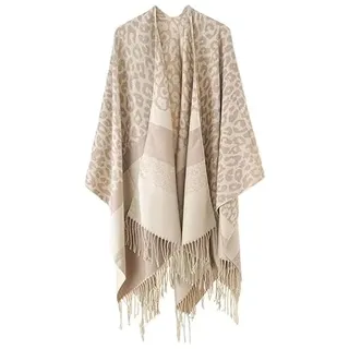 MKLHAVB Damen Poncho Schal Winter Elegante Frauen Schal Herbst Winter Leopard Quaste Poncho Wrap Decke Capa para Mujer Pashmina Femme Schal Echarpe Hiver Warme Poncho Schal Wrap für Frauen - Einheitsgröße
