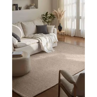 ELLE DECORATION Beans, uni, beige, natur, B:160cm H:10mm L:230cm, Wolle, Teppiche, Handweb Teppich Wolle, Perlenstruktur, Wohnzimmer, Schlafzimmer, Flur