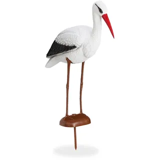 Relaxdays Gartenfigur Storch 80 cm Weiß/Rot