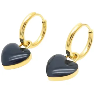 BUNGSA Creolen-Set Creolen mit Herz-Anhänger gold Edelstahl Damen schwarz (1 Paar (2 Stück), 2-tlg), Ohrschmuck Ohrringe schwarz