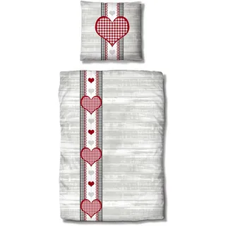 Traumschlaf Alpenherz Flanell Baumwolle Grau 135 x 200 cm + 80 x 80 cm