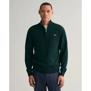 Gant für Herren. 87213 Grüner Pullover mit halbem Reißverschluss (L), Lässig, Wolle, Langarm