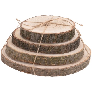 com-four® 4X Baumscheiben aus Vollholz mit Rinde - Dicke Holzscheiben zur Dekoration - Deko-Untersetzer für Vasen und Geschirr - runde Baumscheiben zum Basteln