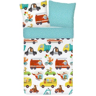 Bettwäsche Verkehr Trendy Bedding, ESPiCO, Renforcé, 2 teilig, Verkehr, Polizei, Feuerwehr, Schulbus bunt