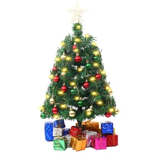 Mini Weihnachtsbaum mit Beleuchtung, 60cm Tannenbaum mit Stern Baumspitze und Kiefernzapfen Grün Klein Christbaum DIY Tannenbaum LED Tisch Weihnachtsbaum für Weihnachten Winter Tischdeko Schaufenster