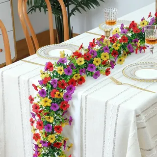 2 Stück 5,9 ft / 1,8 m Künstliche Blumen Girlande Efeu, Frühling Sommer Deko Falsche Gänseblümchen Sträucher Blumenkletterpflanze Seide Hängende Blume für Deko Haus Garten Hochzeit Foto-Booth Hintergrund