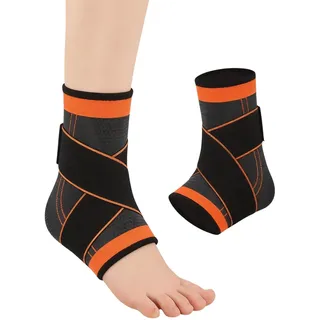 CULEB 2 Pcs Sprunggelenkbandage,Verstellbare Knöchelbandage für Plantarfasziitis und Achillessehne,Fußgelenkbandage,Stabilisierung und Schutz,Orthopädische Fußbandage für Beide Füße,Unisex,Orange