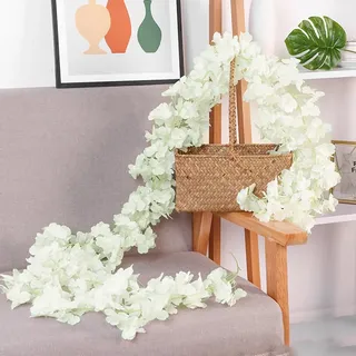 1 Stück Künstliche Kirschblüten Girlanden Blumengirlande Blumen Rebe Seidenblumen Girlanden Hängende Kunstblumen Girlande Deko für Hochzeit Party Haus Garten Bogen Wände,256 Blütenköpfe Weiß