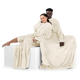 DecoKing Decke mit Ärmeln Geschenke für Frauen und Männer 170x200 cm Creme Microfaser TV Decke Kuscheldecke Weich Lazy