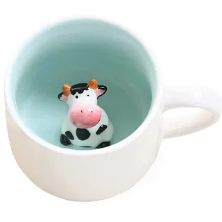 Süß Kuh Kaffeebecher, Tasse aus Keramik mit 3D Tier,Morgen-Schale für Tee, Milch, Morgengetränk und Hochzeiten, Geburtstage Weihnachtsbecher Geschenk