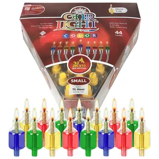 Ner Mitzvah Hanukkah farbige Ohrlichter, vorgefüllte Ölkerzen, klein, 44 Stück pro Packung Brenndauer ca. 1 1/2 Stunden