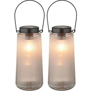 GLOBO Laterne Glas Kunststoff Metall H 25 cm 2er Set warmweiß