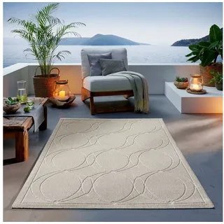 TaCa Home Teppich Outdoor & Indoor Teppich wetterfest waschbar Florentiner Design, rechteckig, Höhe: 5 mm, Terrasse Balkon Garten Wohnzimmer Bad Küche, Creme Kreise - 200x290cm weiß 200 cm x 290 cm x 5 mm