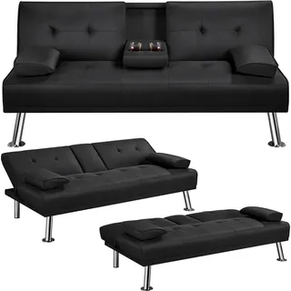 Yaheetech Klappbares Schlafsofa aus Gewebe, bis 350 kg, Couch Sofa mit Schlaffunktion, Gästebett Bettsofa Tagesbett Sofabett Polstersofa - Schwarz