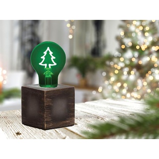 Kleine Tischlampe Würfel Grau 9x9cm mit Deko LED Glühbirne Weihnachtsbaum Grün