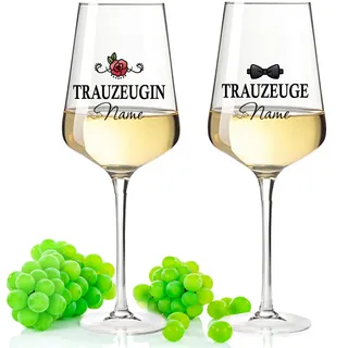 GRAVURZEILE Leonardo Puccini Weinglas mit UV Druck im Set - Trauzeuge & Trauzeugin - Personalisiert mit Name - Geschenk für die Hochzeitsfeier - Geschenk zur Hochzeit, Verlobung - Farbe: Puccini UV