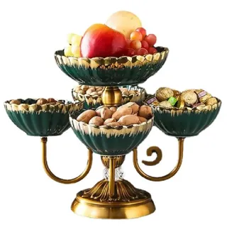 JUNYFFF Obst Etagere Obstschale Keramik 5 Stöckig Porzellan Obstteller 5 Etagen Mit Metall Ständer Servierteller Fruchtkuchen Stehen Obstkübel, Für Obst, Kuchen, Süßigkeiten,Grün