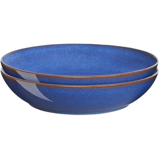 Denby Imperial Blue Pastaschüsseln, 2er-Set, spülmaschinenfest, mikrowellengeeignet, Geschirr, 1050 ml, 22 cm, blaues Keramik-Steinzeug-Geschirr, splitter- und rissfest