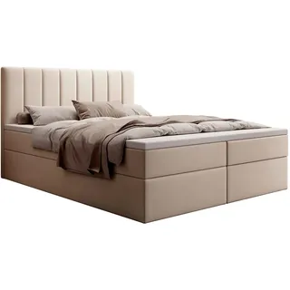 MyBed Allen Boxspringbett Modernes Polsterbett mit Kopfteil und Bettkasten 160x200 7-Zonen Taschenmatratze H2 und Topper Beige Dream Velvet Schlafzimmer