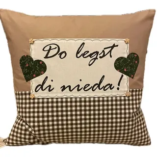 Ammerkind Dekokissen Landhausstil Kissenbezug beige/braun kariert " Do legst di nieder! ", Handgefertigt in Deutschland / Bayern beige|braun 50 cm x 50 cm