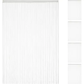 Relaxdays - 5 x Fadenvorhang weiß, kürzbar, mit Tunneldurchzug, für Türen & Fenster, waschbar, Fadengardine, 145x245 cm, white