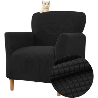 Highdi Stretch Sesselhusse - Elastische Jacquard Sofaüberzug, Clubsessel Bezug, Weicher Sesselschoner Mit Armlehne, Sitzbezug Für Sessel Mit Armlehne (Schwarz)