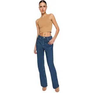 TRENDYOL Damen Trendyol Men's High Waisted Wide Leg 90s Jeans, Blau, 36 EU - 36