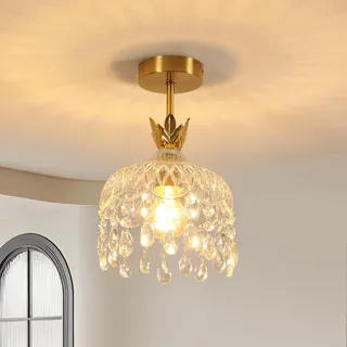Comely Moderner Kristall Kronleuchter, Deckenleuchte Gold mit E27 Fassung, Kristall Deckenlampe für Schlafzimmer Küche Flur Eingang (Glühbirne nicht enthalten)