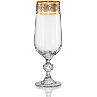 Crystalex Sektglas Claudia Exclusive 180 ml 6er Set, Kristallglas, Kristallglas, Goldrand und Platinrand mit Gravur weiß