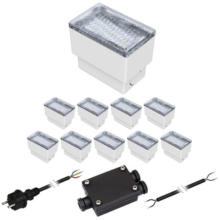 ledscom.de 10er-Set LED Pflasterstein CUS Bodenleuchte für außen, kalt-weiß, 230V, 8x5cm