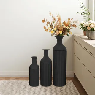 Vintage Schwarz Hoch Bodenvase - 3PCS Boden Tischplatte Blumenvasen Tall Extra Groß Metall Boden Stehend Vase Modernen Vase für Wohnzimmer Esszimmer Schlafzimmer Home Flur Indoor Büro