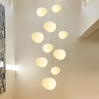 CNMKLM Moderner Weiße 10 Leuchten Pendelleuchte Mid-Century-Stil Mit Mattierten Kugeln Hängeleuchte Globe Cluster Treppenhaus Hängelampe Lange Deckenleuchte Für Wohnzimmer, Flur Und Eingangsbereiche