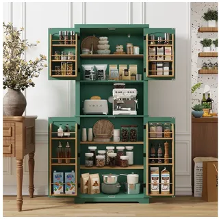 HOLTICO Hochschrank Küchenschrank mit Arbeitsplatte, Buffetschrank, Esszimmerschrank (1-St) Speisekammer mit 4 Türen und Regalen, 183cm grün